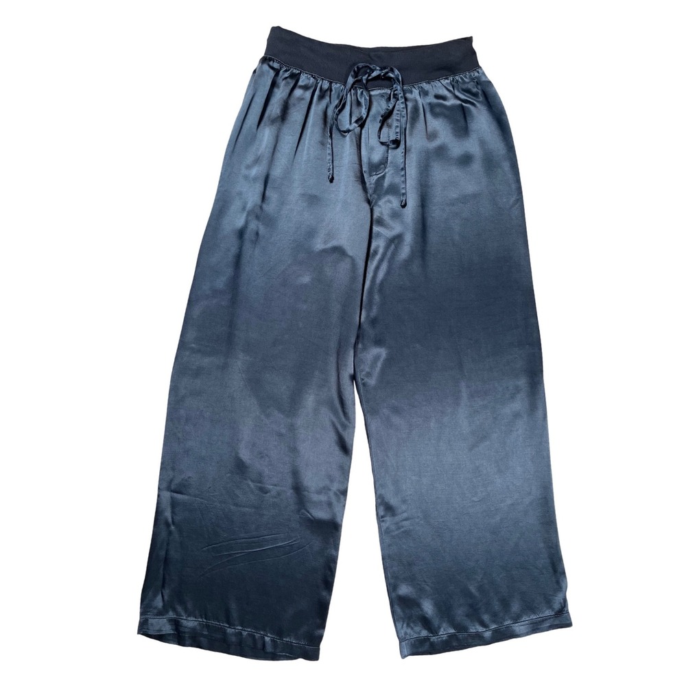 New PJ Harlow Jolie Capri Lounge Pants Women Size S Navy Blue Satin Wide Leg NWT